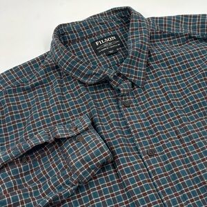Filson Men's XXL Teal and Brown Checkered Cotton Long Sleeve Button Down Flannel